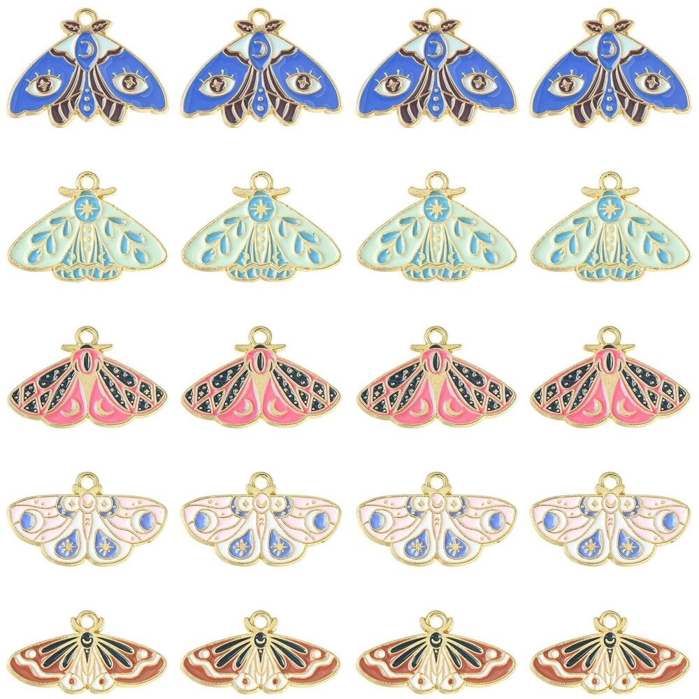 1971 30pcs 5 Styles Enamel Moth Charms Colorful Halloween Animal Insect